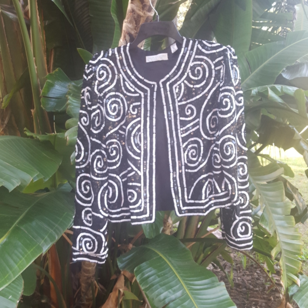 Vintage Sequin and beaded silk crop geometric